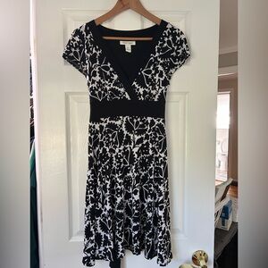 White House Black Market Monochrome Floral Midi Dress